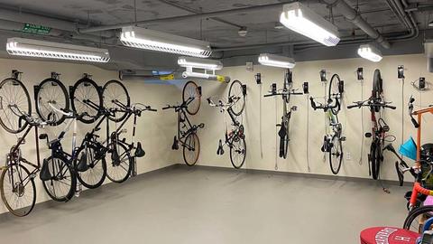 photo of bikes hanging in storage