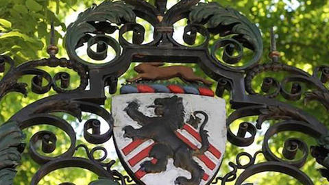 Gate with Winthrop's lion shield