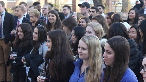 students outside in an event