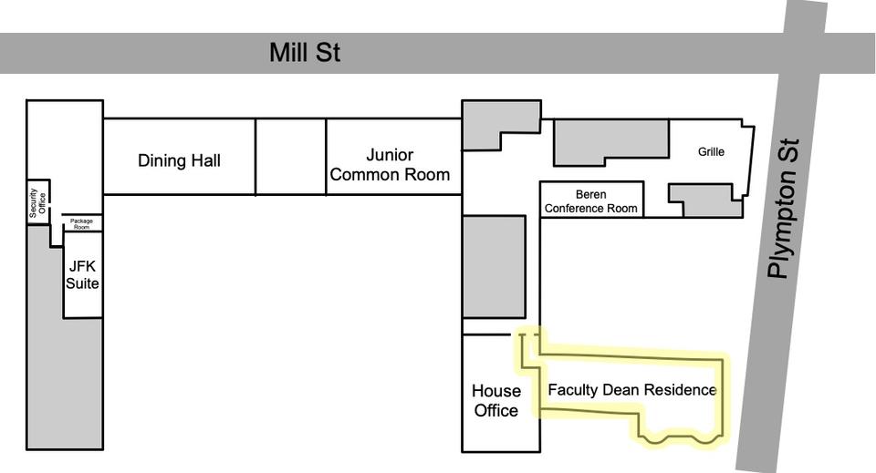 Map of Gore Hall, highlighting the Faculty Dean Residence