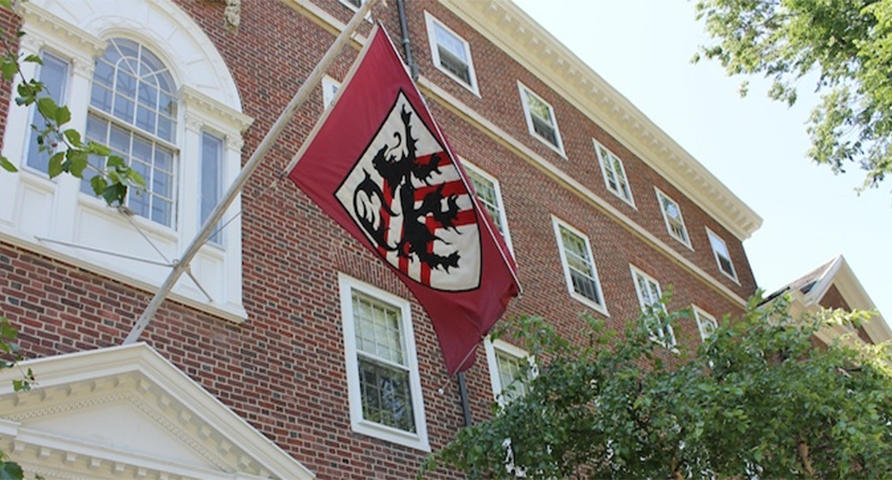 Winthrop building and flag
